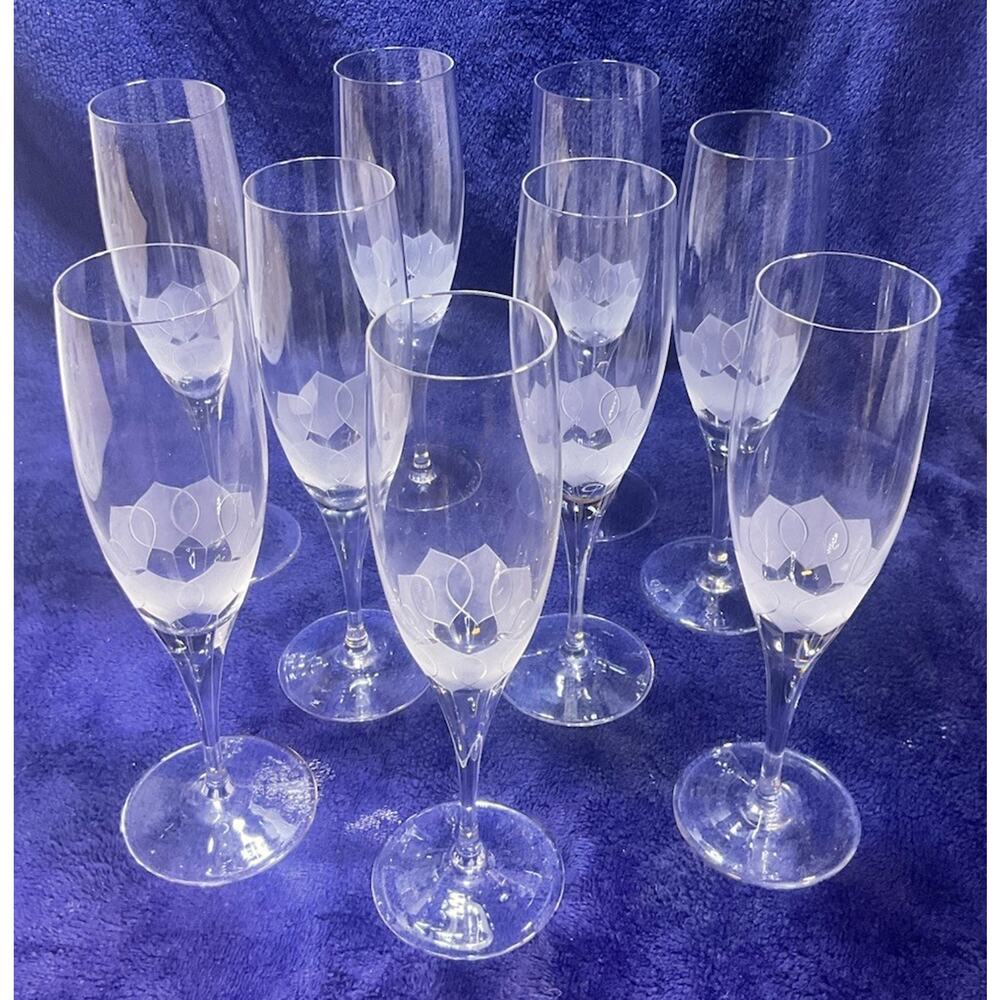 Rosenthal Studio (Set of 9) Crystal Lotus Blossoms 6” Champagne Flutes Glasses